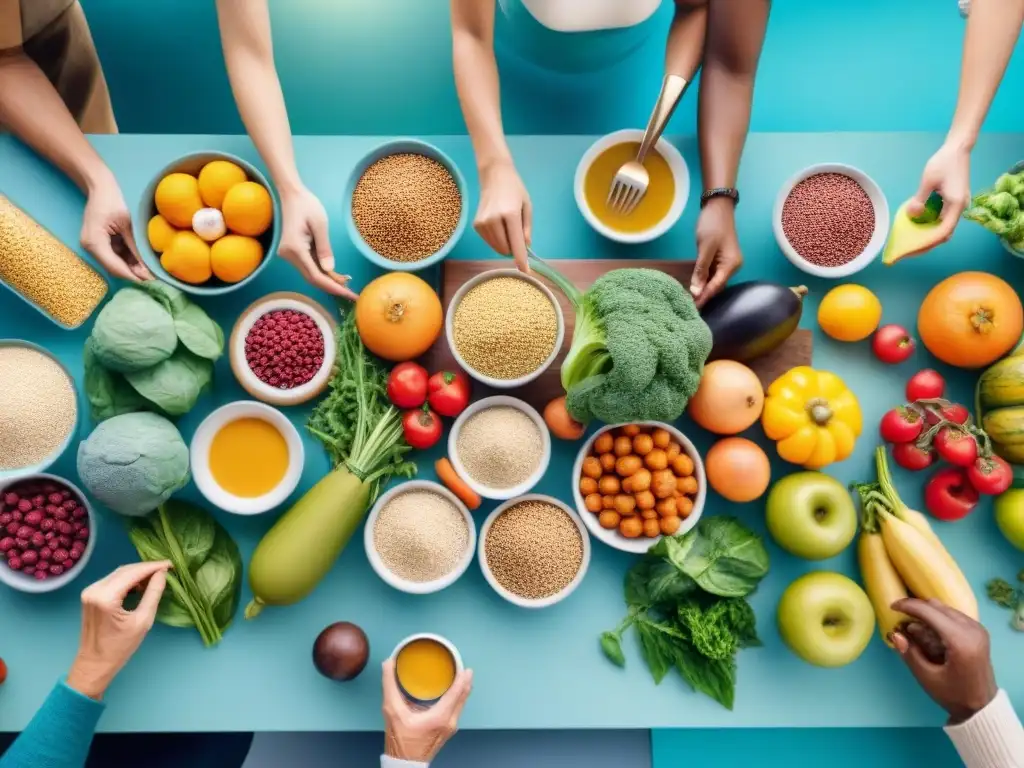 Comida saludable: diversión en la mesa con plantbased proteins Celebración comunitaria con alimentos vegetales variados y coloridos