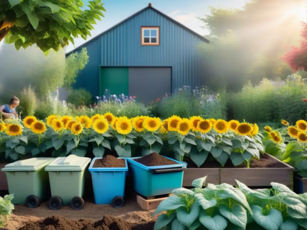 Un jardín comunitario en Uruguay repleto de diversidad y armonía, donde se practica el compostaje