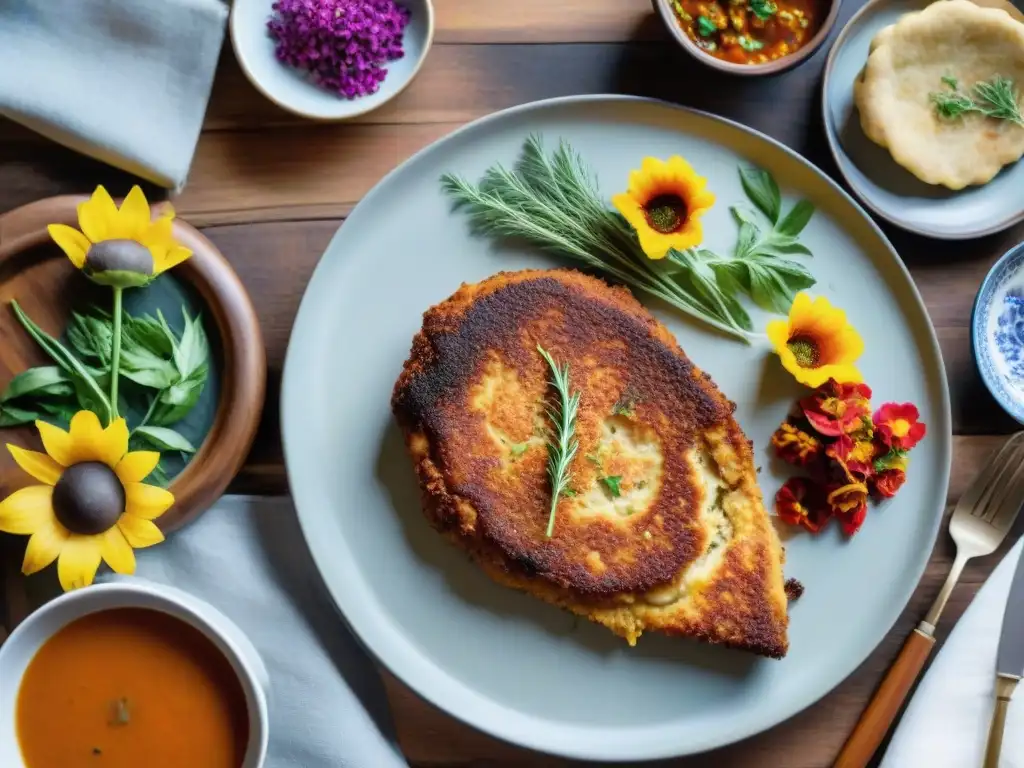 Deliciosa mesa de cocina uruguaya con recetas celiacas sabrosas, Milanesa de Pollo, Pascualina y Torta de Ricota