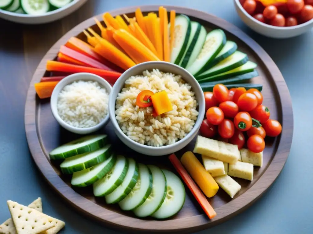 Una deliciosa selección de aperitivos sin gluten en un plato moderno de madera