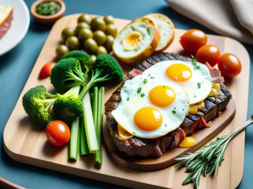 Delicioso chivito al plato con quesos artesanales uruguayos sostenibles