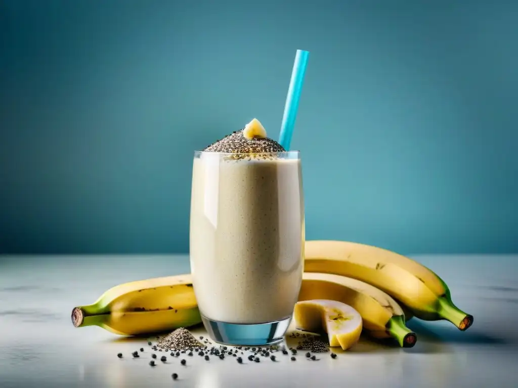 Delicioso licuado de banana saludable con chía y canela, presentado con elegancia