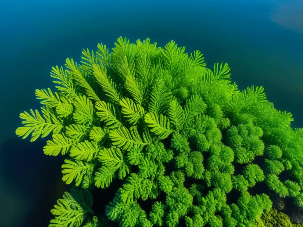 Detalle asombroso de algas Ulva verdes en el Río de la Plata, mostrando su belleza natural