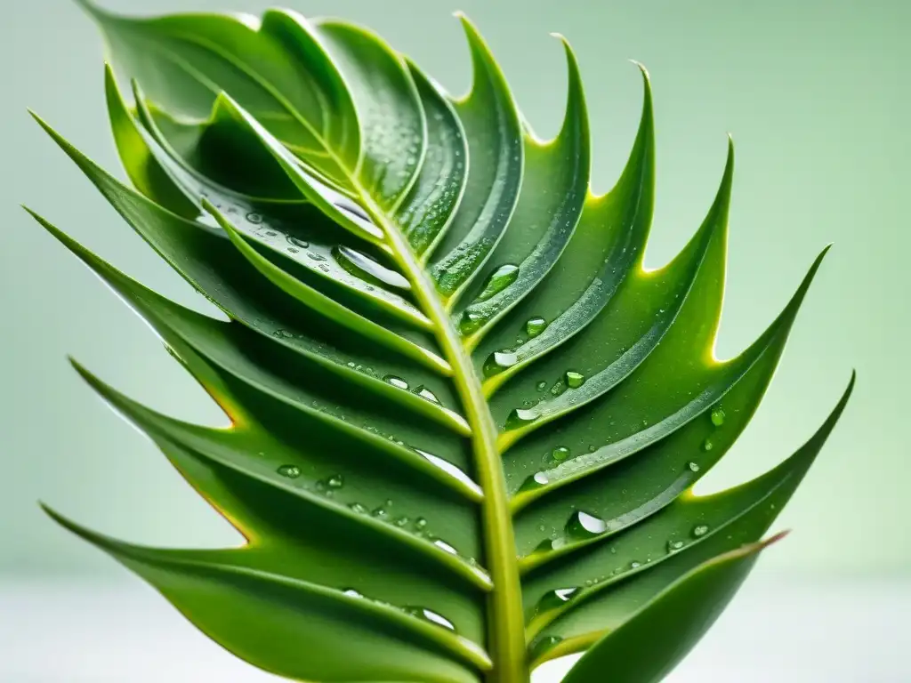 Detalle de hoja de sábila uruguaya siendo cortada, revelando gel y patrones naturales