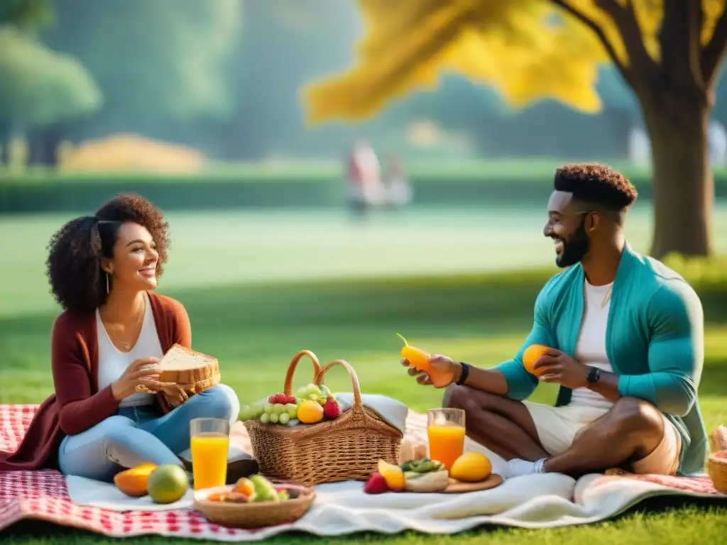 Un día perfecto en el parque: diversidad de personas disfrutando de un picnic con alimentos sin gluten