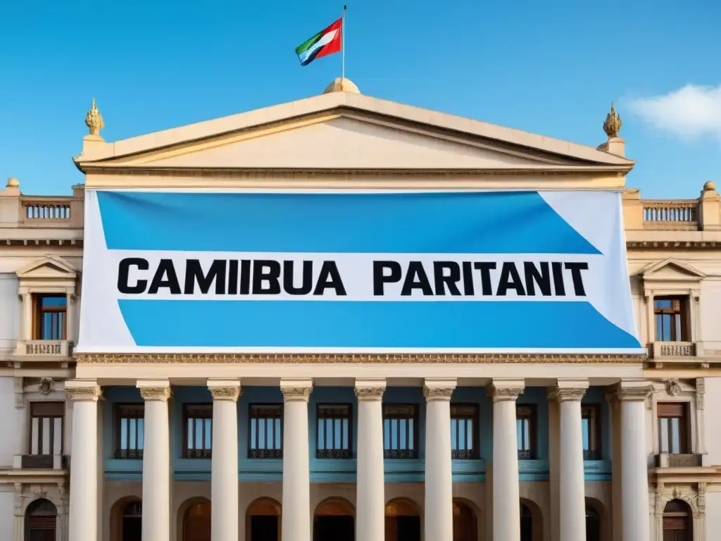 Un día soleado en el Parlamento uruguayo, reflejando políticas públicas para el bienestar y el cambio climático en Uruguay