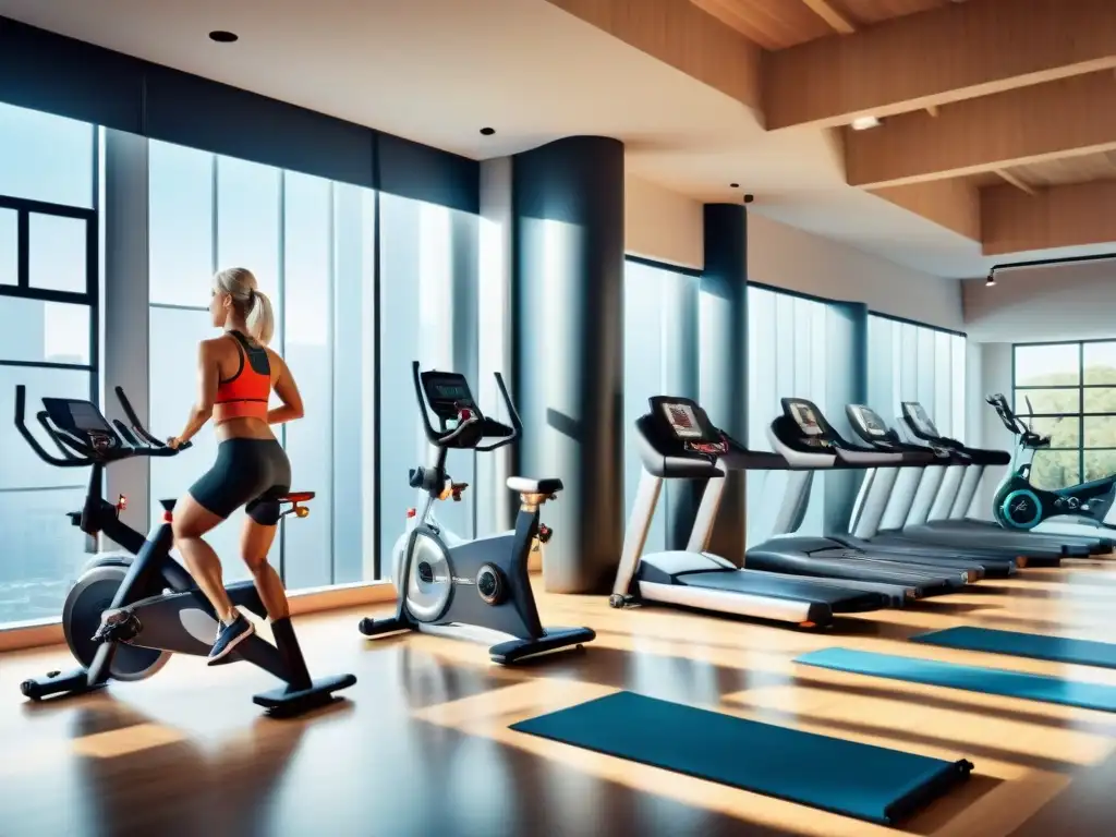 Diverso grupo haciendo ejercicio en moderno gimnasio