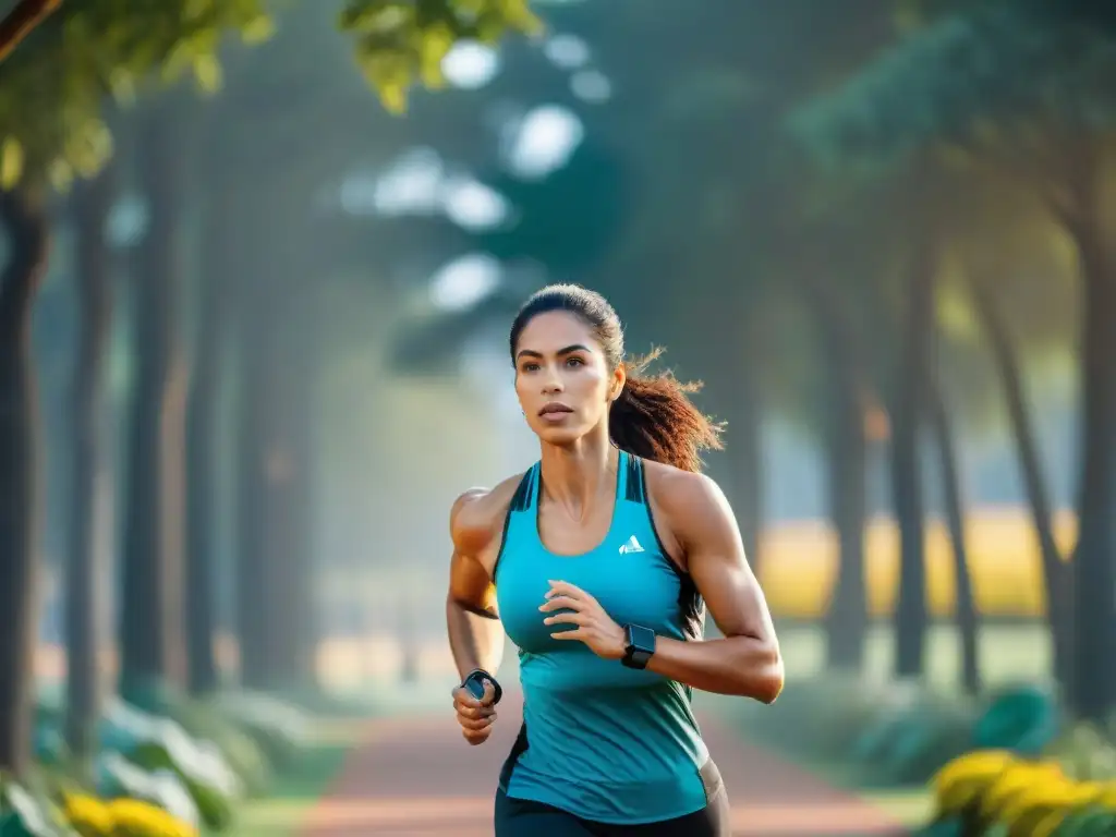 Diverso grupo haciendo ejercicios con wearables de fitness en Uruguay, en un parque urbano