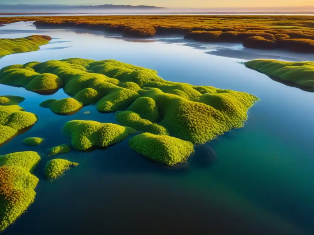 El dorado atardecer sobre el Río de la Plata destaca la belleza natural y beneficios de las algas en Uruguay