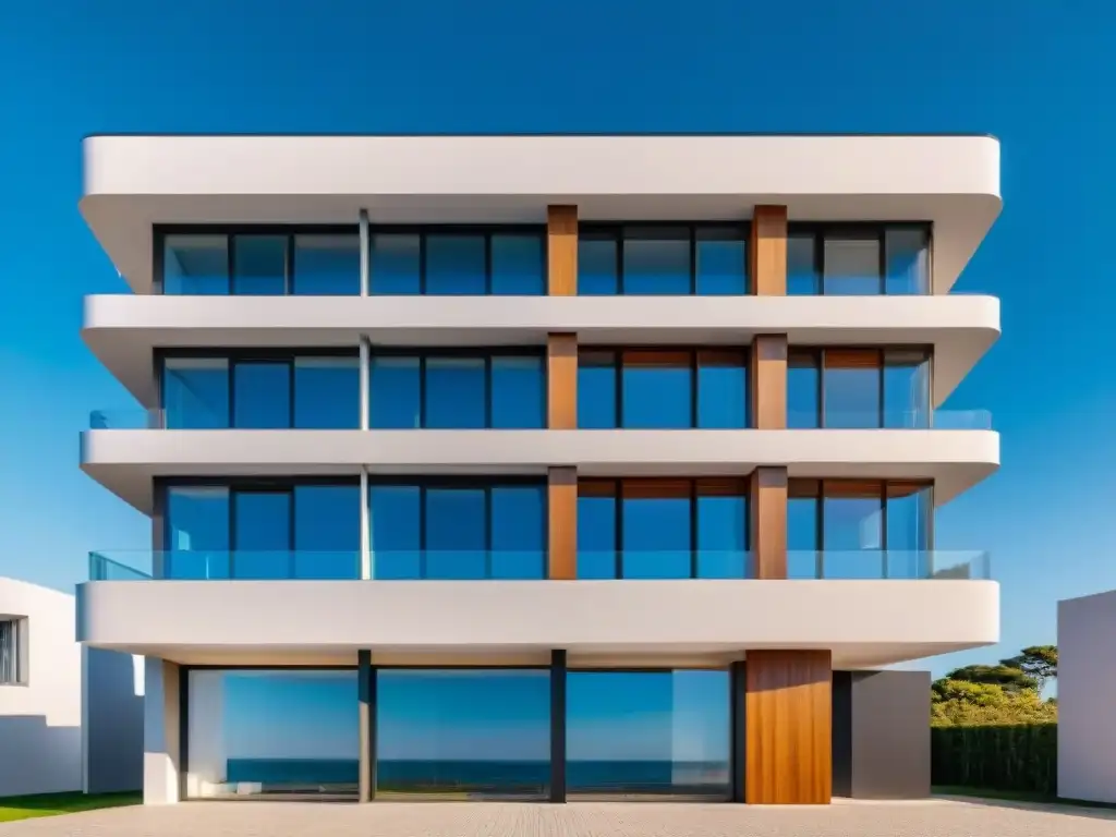 Edificio moderno en barrio exclusivo de Uruguay, reflejando la estabilidad financiera y los ingresos pasivos en Uruguay