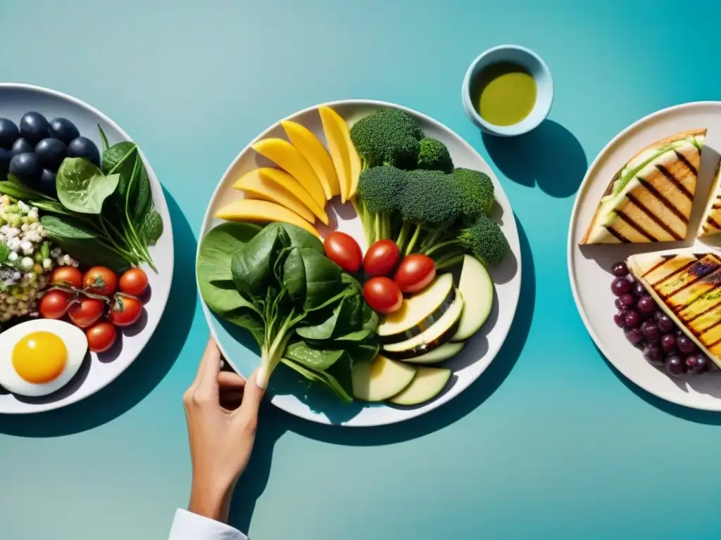 Elecciones saludables comida rápida en Uruguay: variedad colorida de alimentos frescos y saludables en una presentación moderna y vibrante