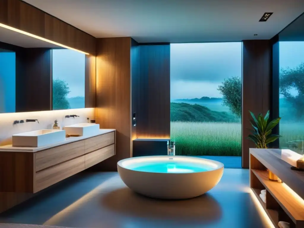 Elegante baño moderno en Uruguay con soluciones tecnológicas para un ambiente relajante