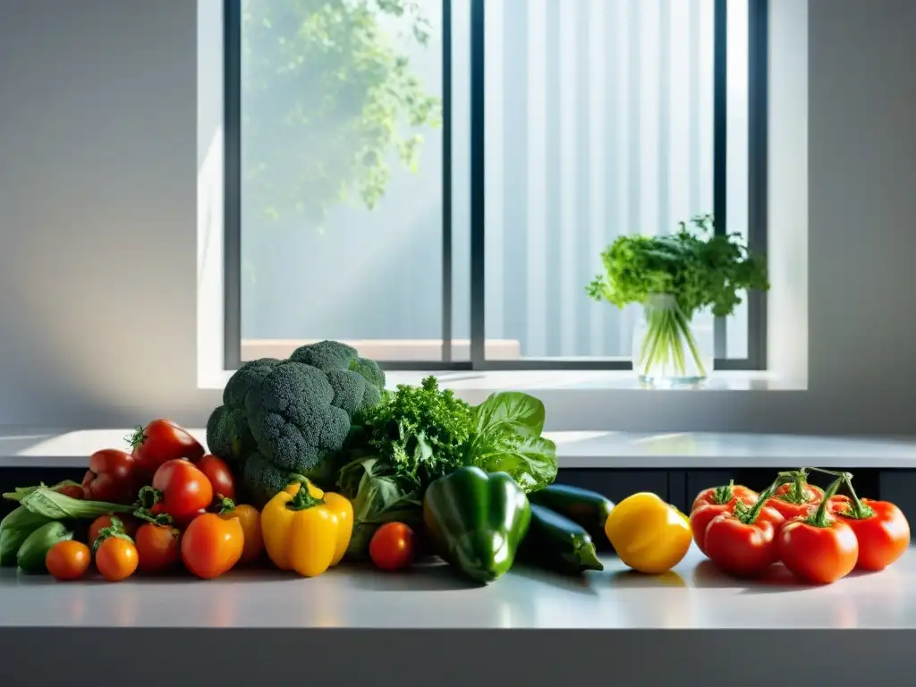 Encantadora cocina minimalista con verduras frescas organizadas