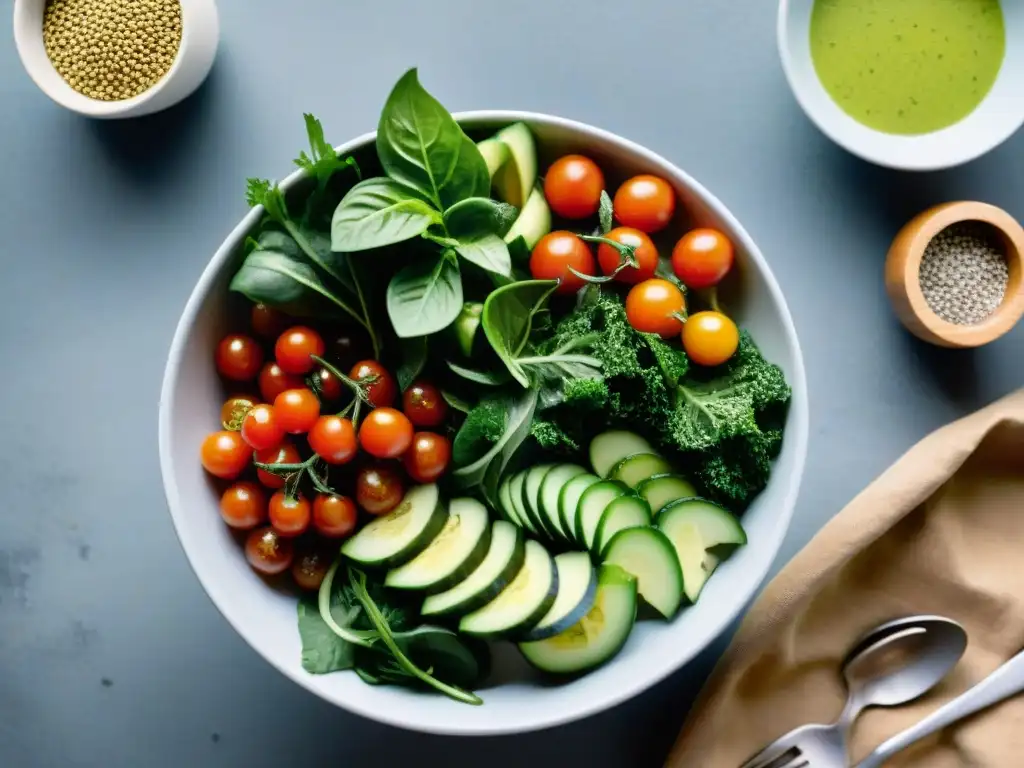 Una ensalada vibrante y colorida con ingredientes frescos y saludables, ideal para recetas saludables para diabéticos en Uruguay