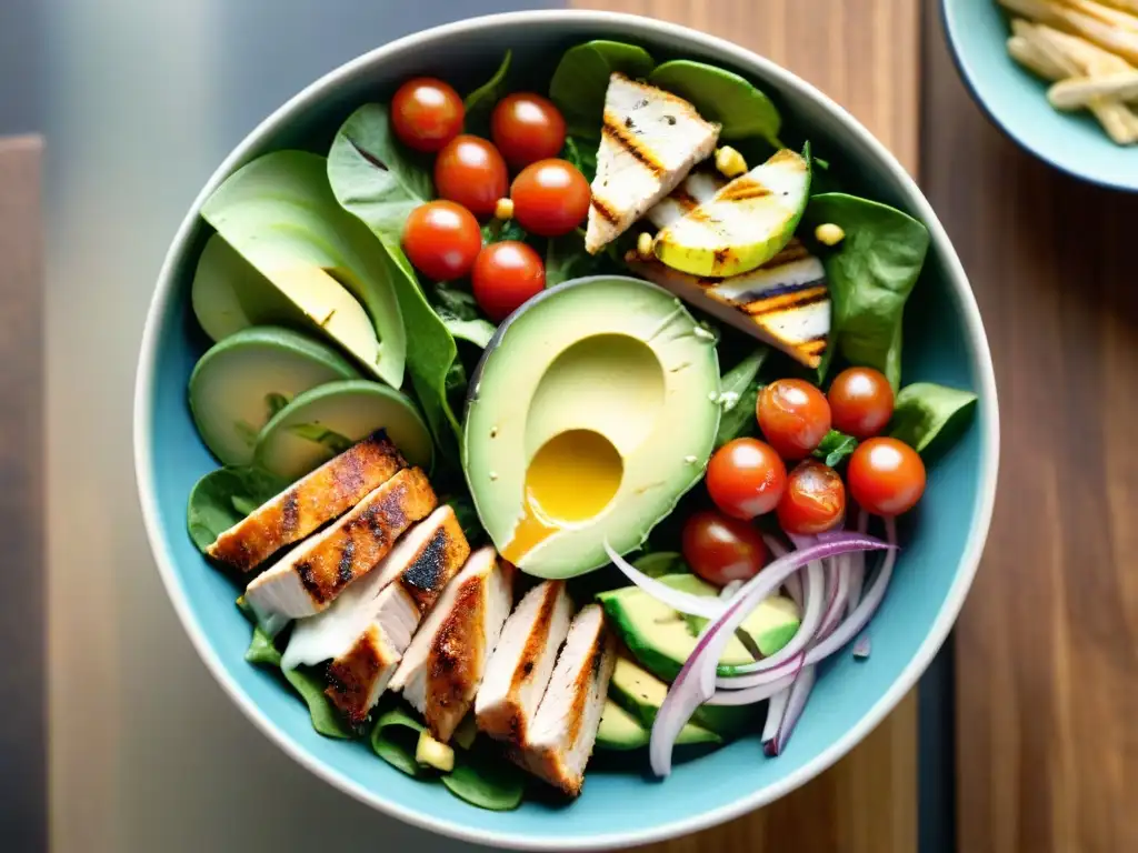 Una ensalada vibrante y fresca con ingredientes coloridos y saludables, ideal para el bienestar uruguayo