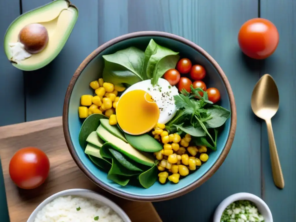 Ensaladas saludables para bienestar uruguayo: Una explosión de colores y frescura en una moderna presentación de ingredientes locales