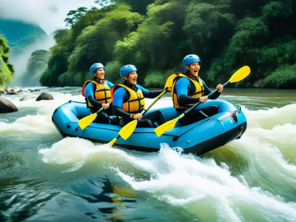 Equipo diverso disfruta de rafting en el río Cebollatí, en armonía con la naturaleza