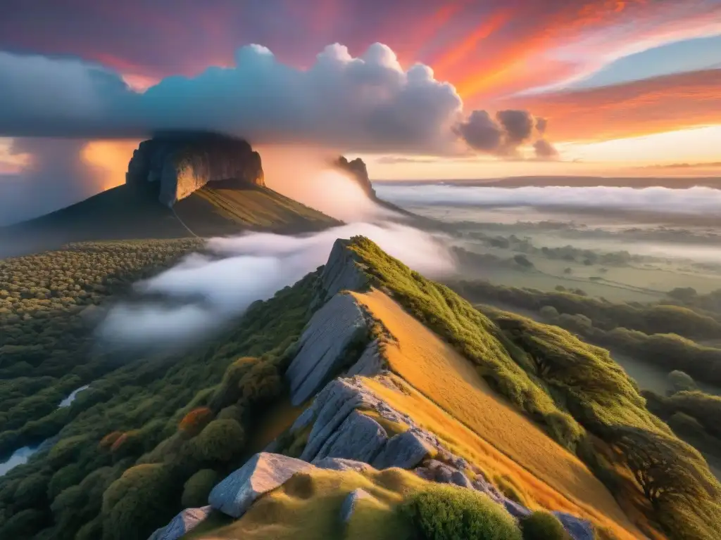 Un escalador alcanza la cima al atardecer en Parque Rodó, Uruguay