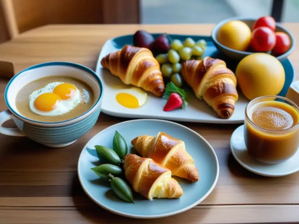 Escena acogedora de un desayuno saludable uruguayo en una mesa de madera moderna