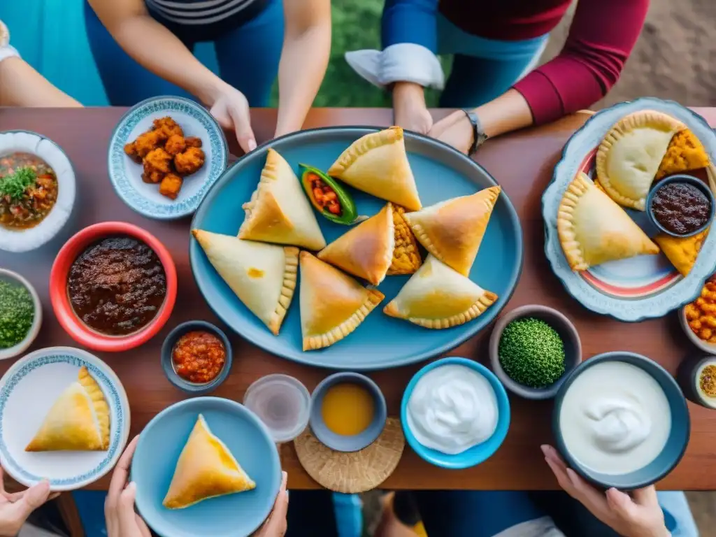 Una escena vibrante de diversidad, sabores y beneficios probióticos en una comida uruguaya tradicional