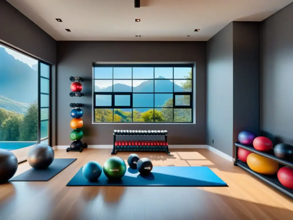 Espacio fitness moderno con accesorios de primera Espacio de entrenamiento en casa con los mejores accesorios para un gimnasio completo y motivador