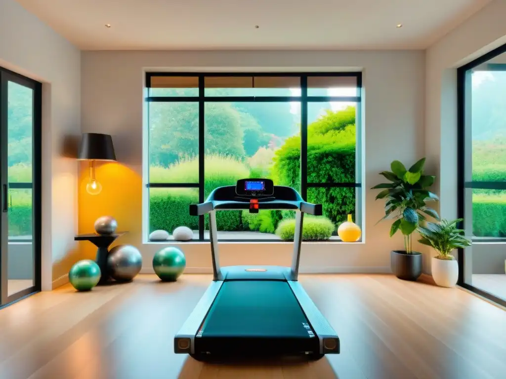 Un espacio de gimnasio en casa inspirador y tranquilo, perfectamente organizado con equipo de ejercicio y motivadoras decoraciones