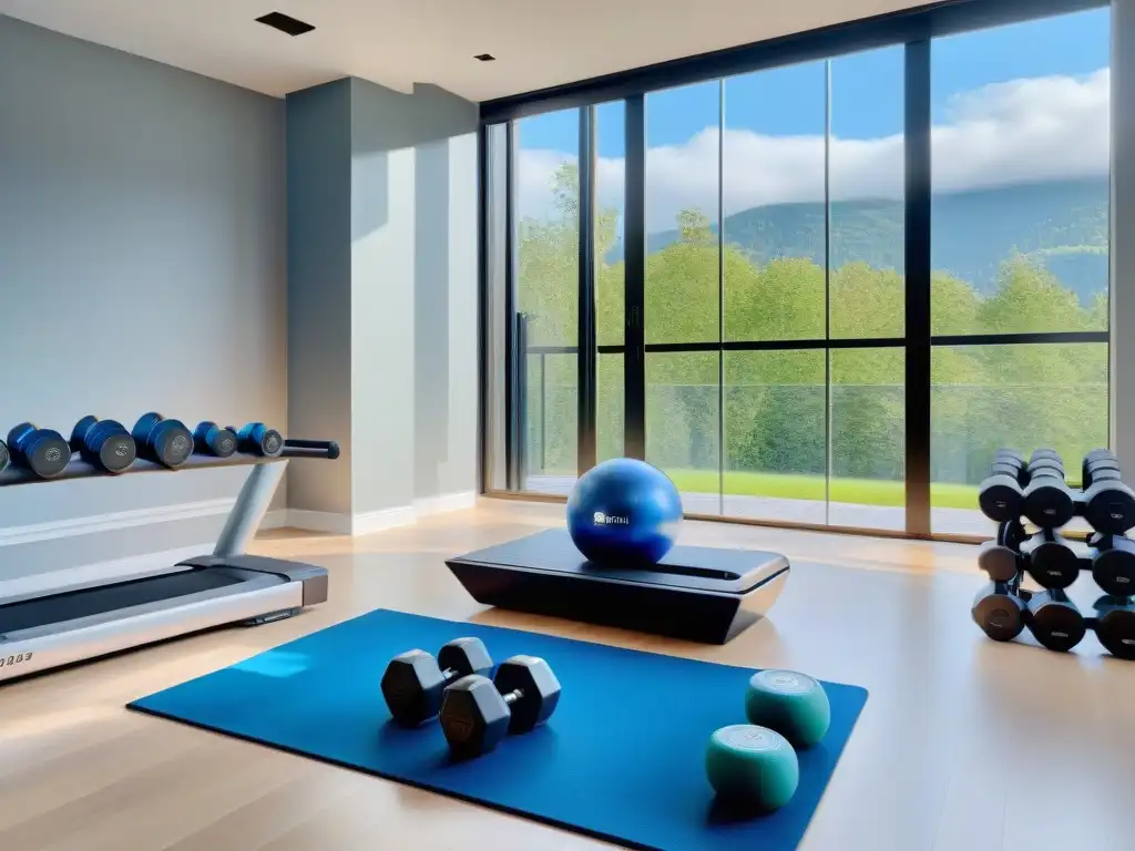 Espacio de gimnasio en casa: moderno y motivador Espacio gimnasio en casa con los mejores accesorios para entrenamiento, iluminado y moderno