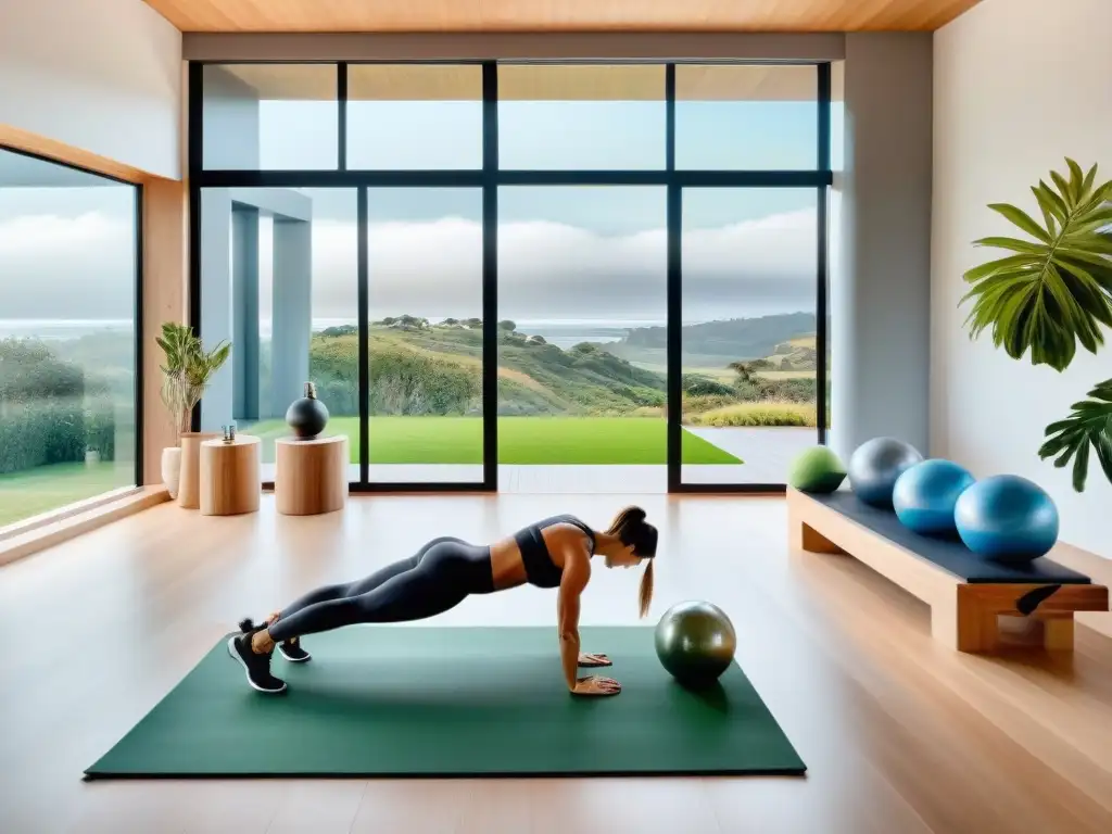 Un espacio de gimnasio casero en Uruguay con accesorios modernos, motivador y tranquilo