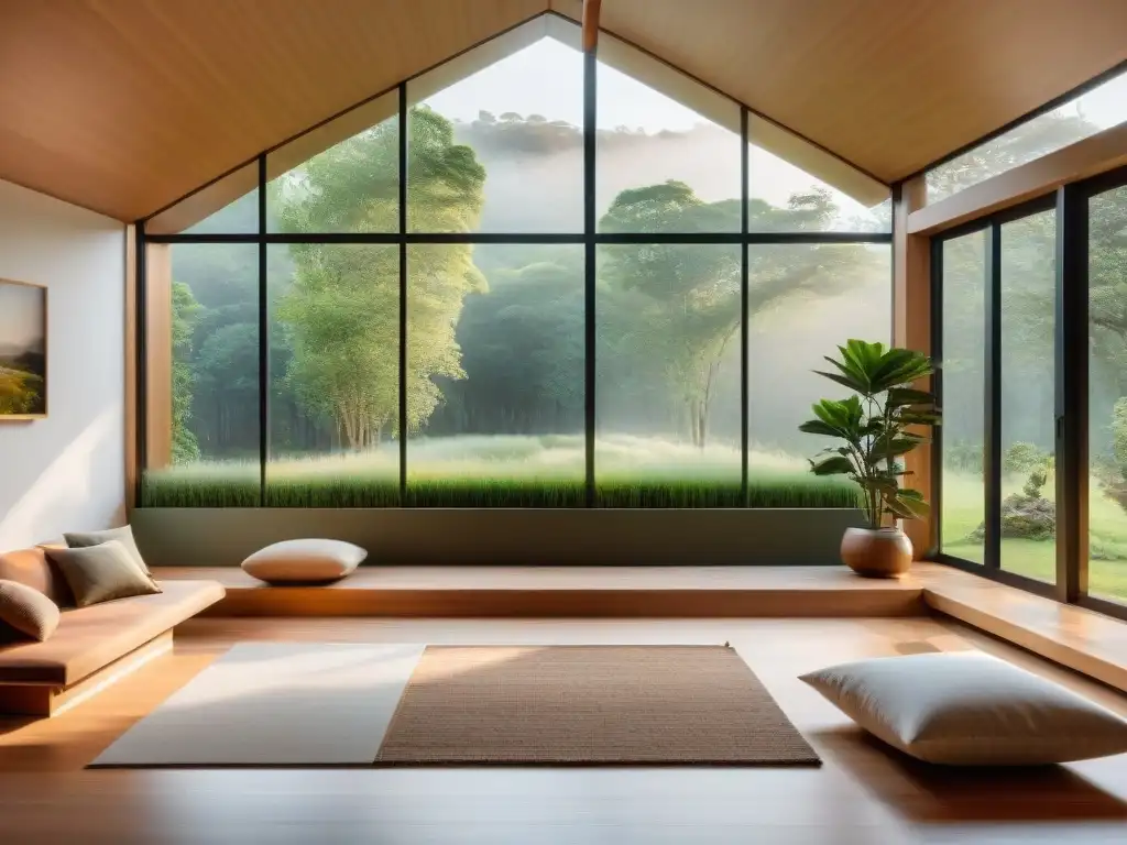 Espacio de meditación en Uruguay con decoración minimalista y vista a la naturaleza