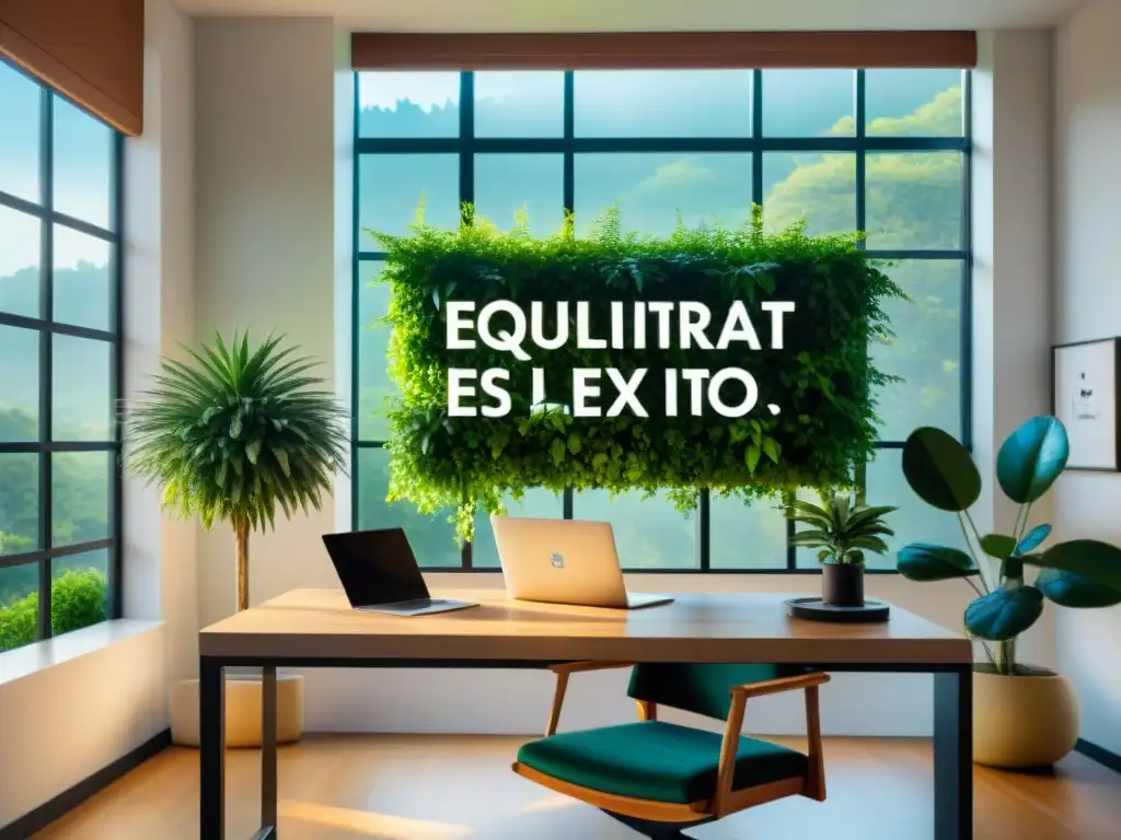 Un espacio de oficina moderno con equilibrio vida laboral en Uruguay, con ventanales y una decoración minimalista