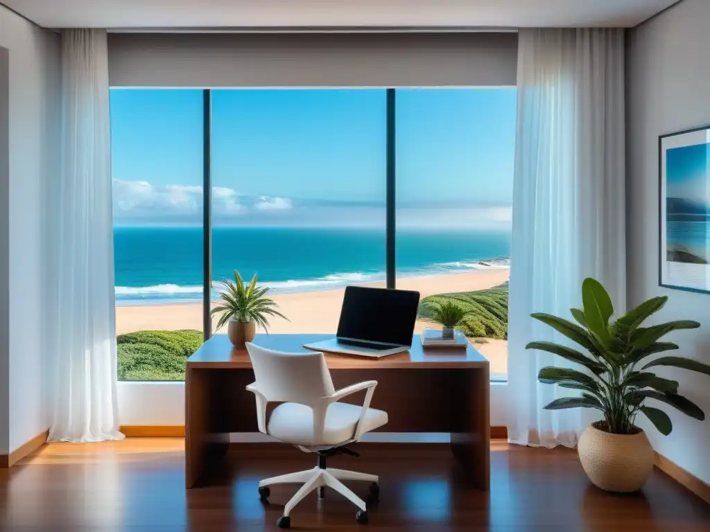 Espacio de oficina sereno con vista a la playa en Punta del Este, Uruguay