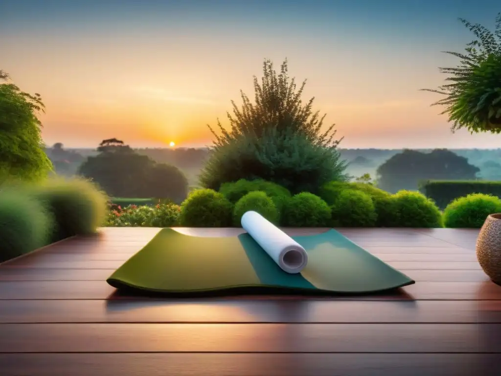 Espacio de yoga al aire libre en un jardín paisajístico con equipamiento outdoor para bienestar integral