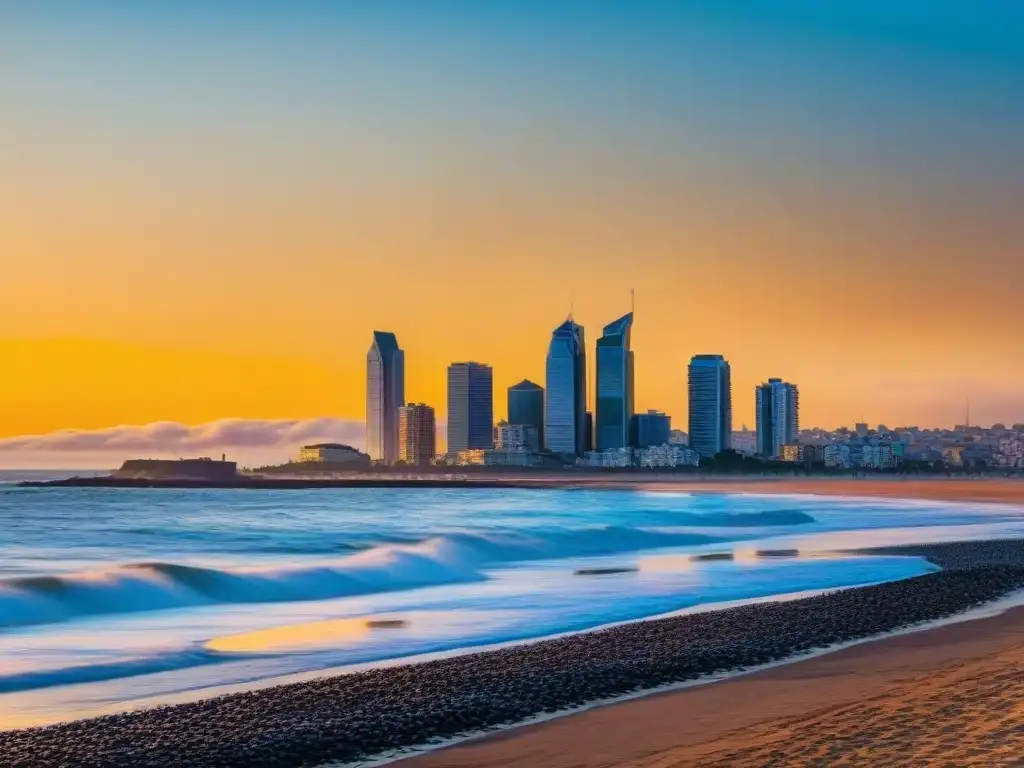 Espléndido atardecer en Montevideo, Uruguay: rascacielos modernos y costa natural se funden en armonía