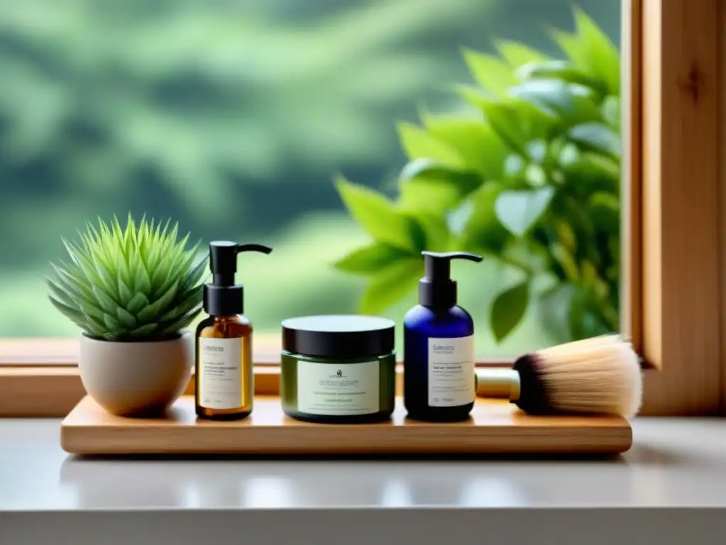 Un estante de baño con productos de belleza natural en Uruguay