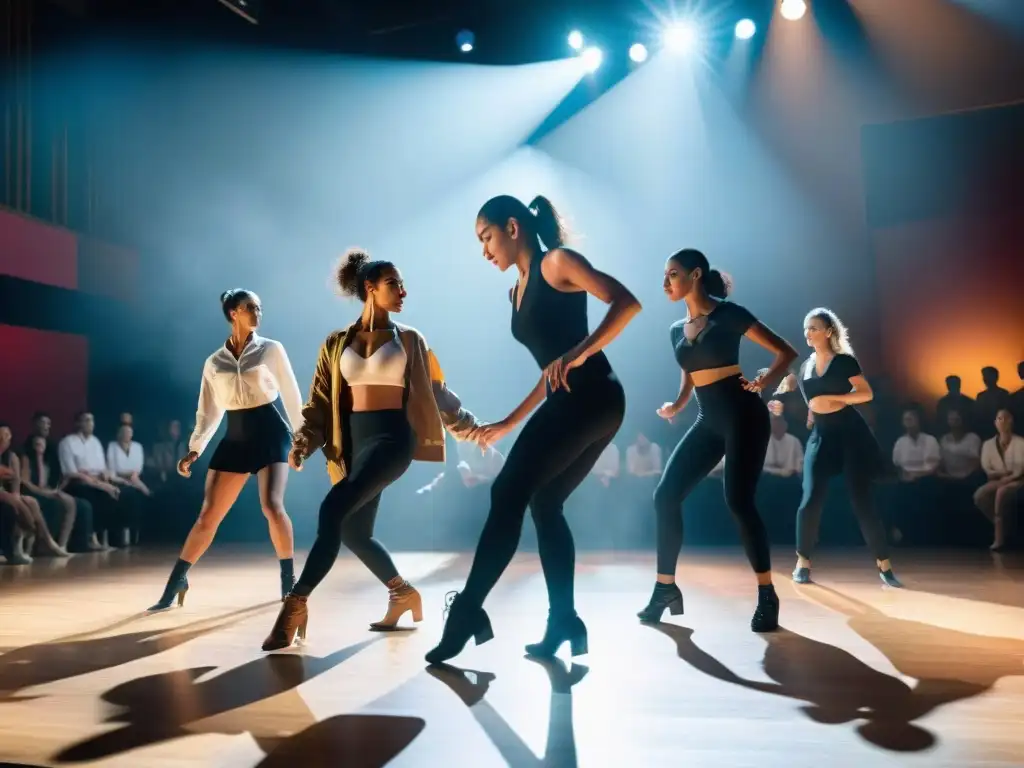 Estudiantes uruguayos integrando danza y teatro en un escenario vibrante y contemporáneo