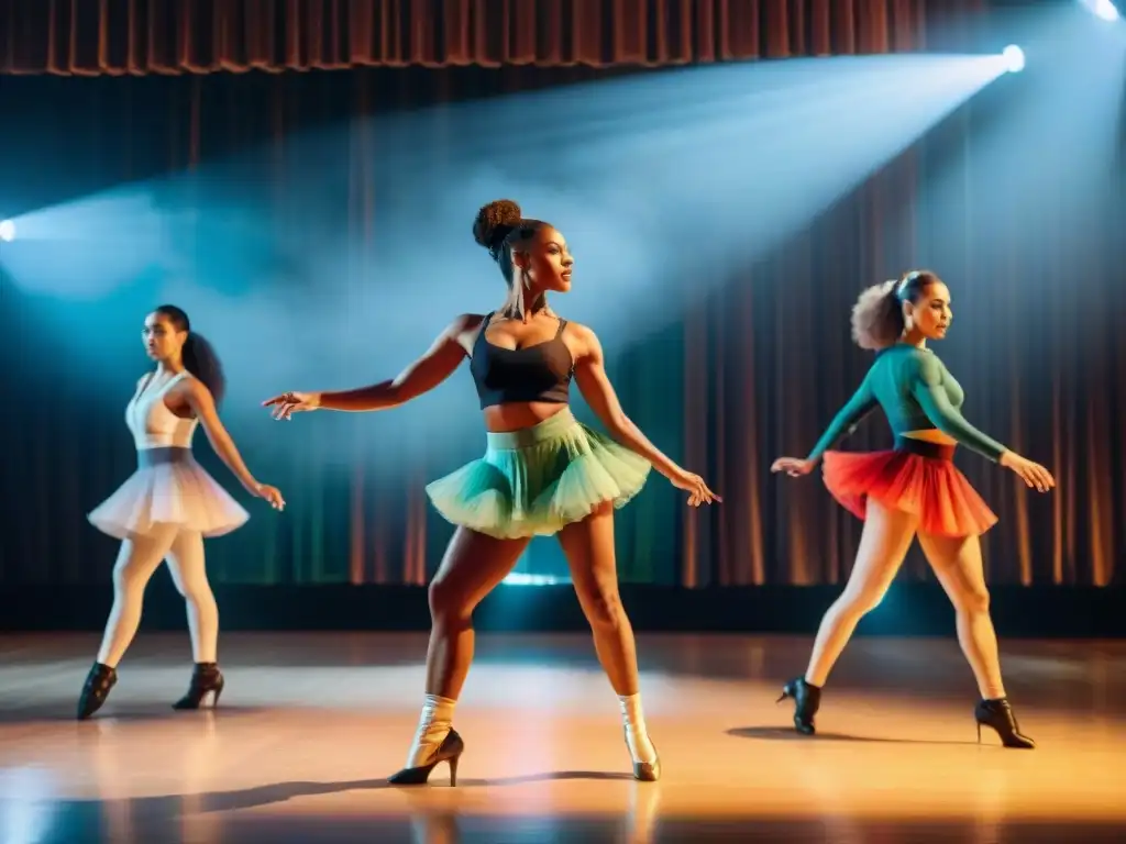 Estudiantes uruguayos integrando danza y teatro en un escenario soleado con armonía y expresión