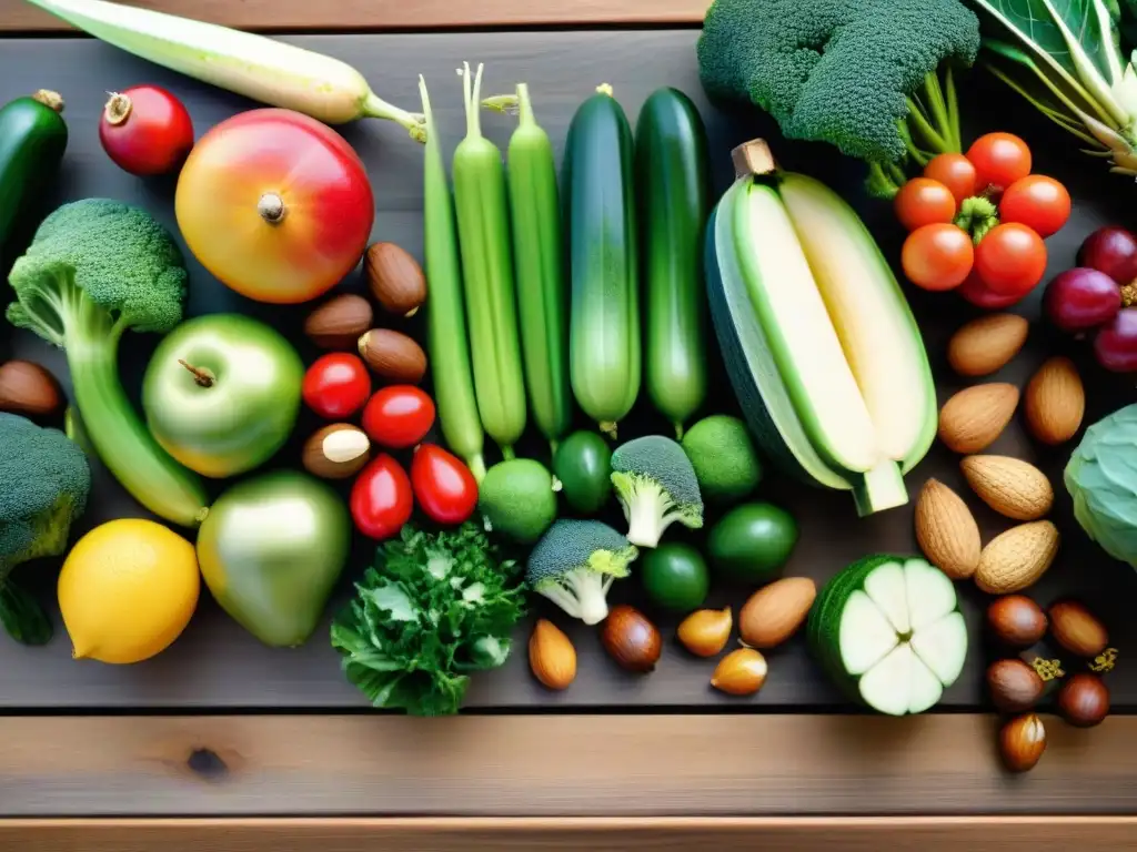 Una explosión de colores y sabores en una mesa de madera, inspirada en la dieta atlántica uruguaya para un corazón saludable