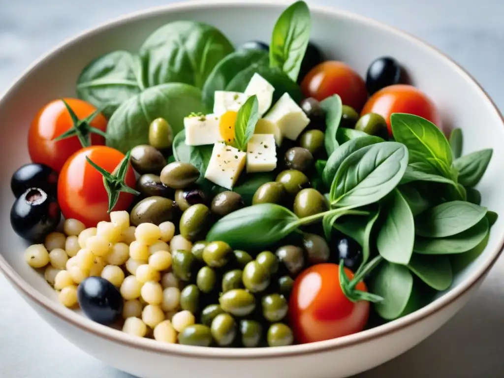 Una explosión de colores y sabores en un tazón de ensalada mediterránea saludable en Uruguay