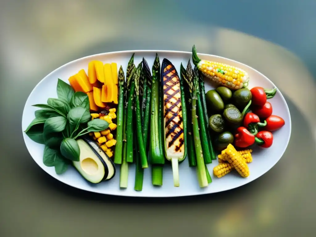 Un exquisito plato de verduras a la parrilla con aderezo, destacando un asado uruguayo saludable recetas consejos