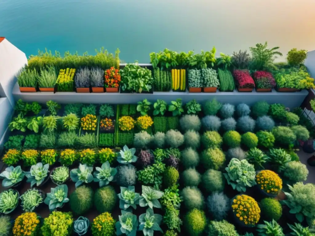 Un exuberante huerto urbano en Uruguay, con plantas coloridas y gente feliz cuidando