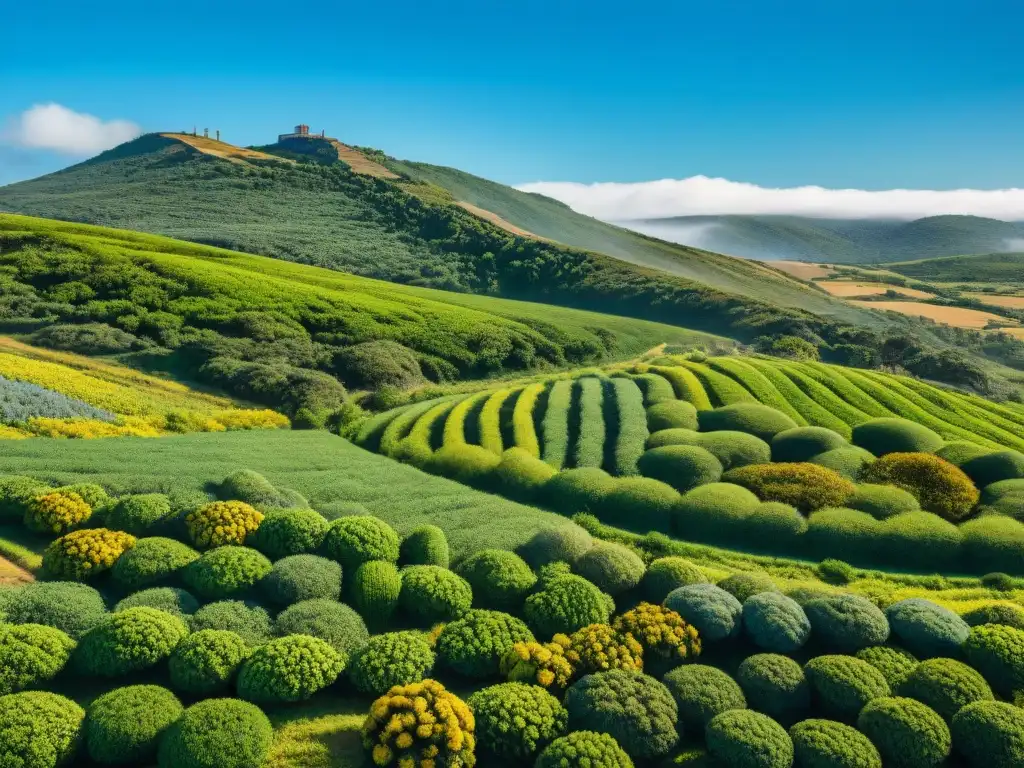 Exuberante paisaje verde de Uruguay con plantas y frutas nativas, ilustrando la suplementación natural en Uruguay