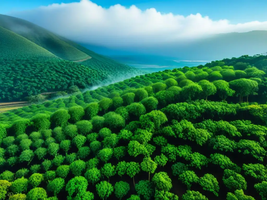 Plantación de Moringa exuberante en Uruguay, hojas vibrantes al sol