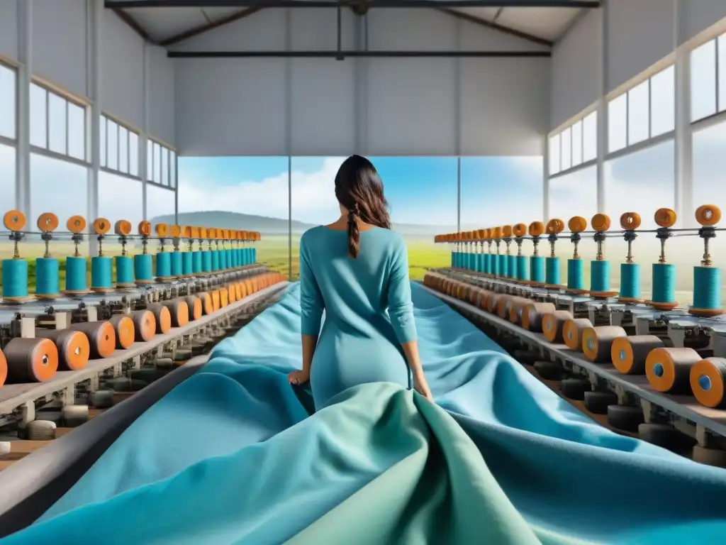 Una fábrica textil en Uruguay muestra moda sostenible con maquinaria moderna y trabajadores comprometidos