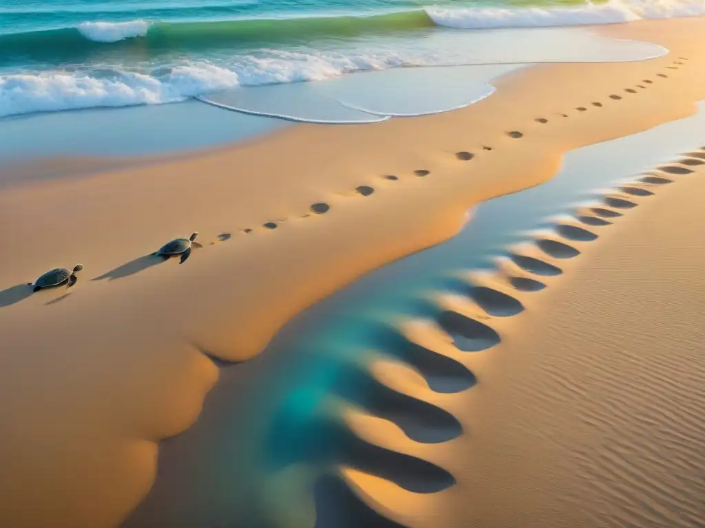 Familia de tortugas marinas en playa de Uruguay, impacto ambiental turismo Uruguay