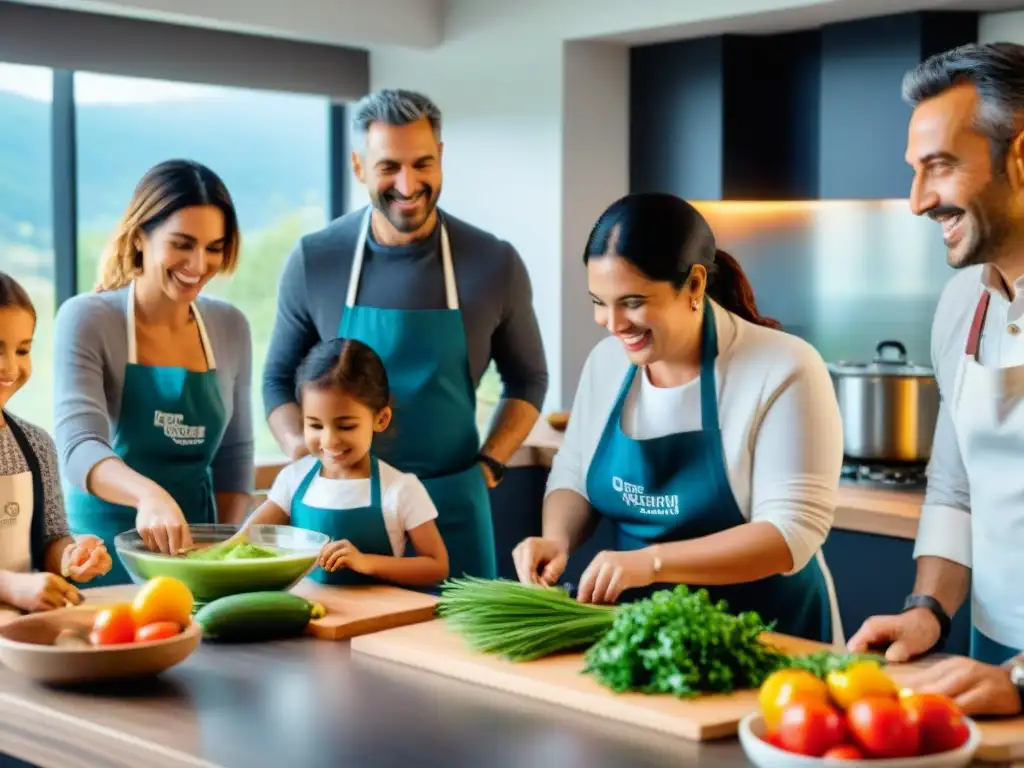 Familias uruguayas disfrutan juntas de un taller de cocina, promoviendo hábitos saludables con programas educativos