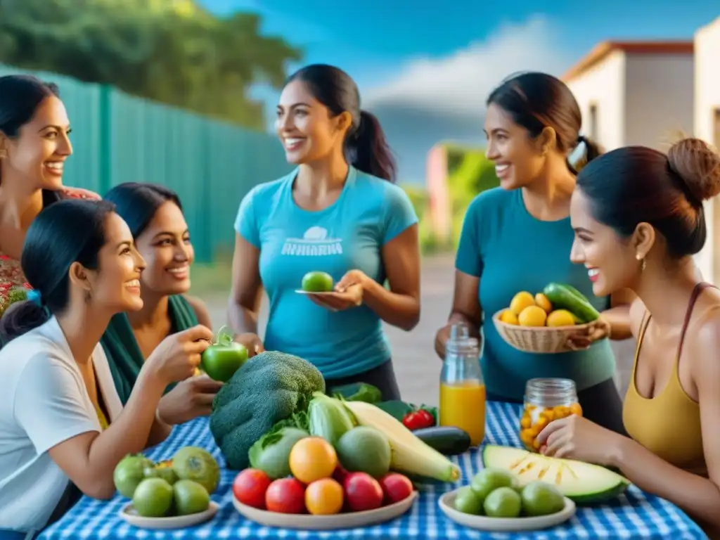 Familias uruguayas participan en programa educativo de nutrición y hábitos saludables al aire libre, cocinando y disfrutando de frutas y verduras