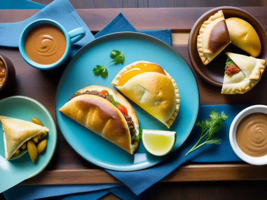 Un festín colorido de comidas uruguayas en una mesa elegante