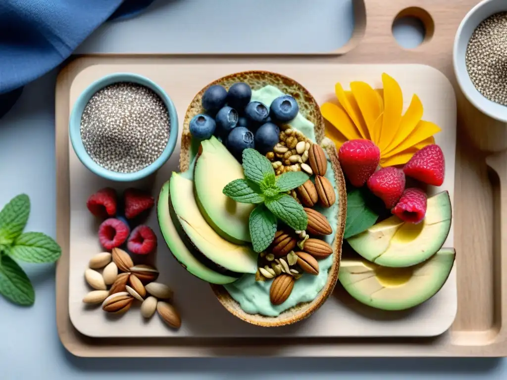 Un festín de snacks saludables para bienestar integral en un tablero de madera