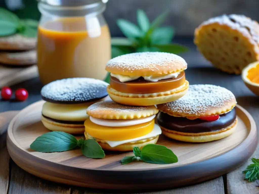 Un festín de snacks saludables Uruguay en un plato rústico con dulce de leche y coco