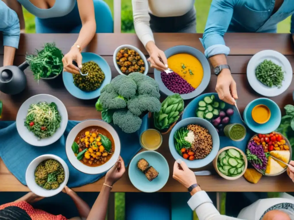 Comida vegana en comunidad: revolución en Uruguay Un festín vibrante de proteínas vegetales para bienestar integral, compartido en comunidad bajo el sol uruguayo